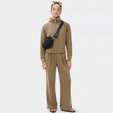 Sweaty Betty Sand Wash Half Zip Crop Sweatshirt In Khaki Brown