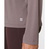 Sweaty Betty Soft Flow Strappy Back Boxy Long Sleeve Top In Grounded Brown