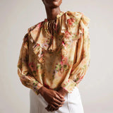 Ted Baker Helenoh Floral Ruffle Detail Blouse In Tan