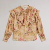Ted Baker Helenoh Floral Ruffle Detail Blouse In Tan
