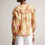 Ted Baker Helenoh Floral Ruffle Detail Blouse In Tan