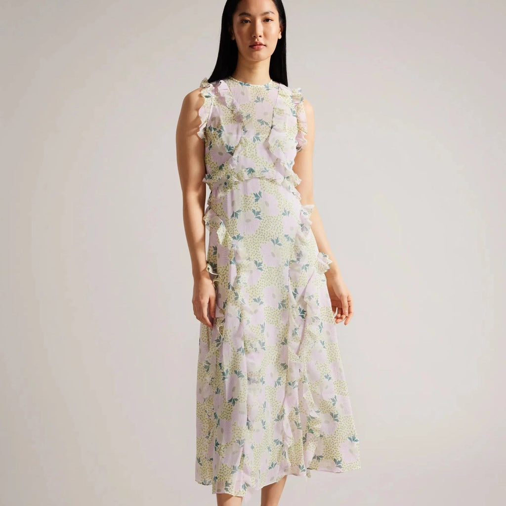 【as if calie】★RUFFLE SLEEVELESS MIDI DRESS as if calie】☆RUFFLE SLEEVELESS MIDI DRESS