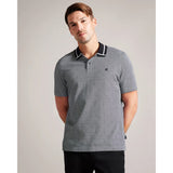 Ted Baker Ginald Short Sleeve Herringbone Stitch Zip Polo in Black