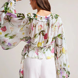 Ted Baker Hewette Printed Blouse With Functional Waist Tie White