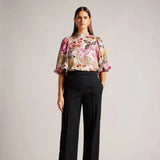 Ted Baker Jaylaah Floral Balloon Sleeve Blouse in Dark Red