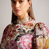 Ted Baker Jaylaah Floral Balloon Sleeve Blouse in Dark Red