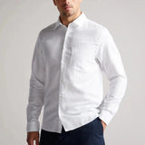 Ted Baker Remark Long Sleeve Linen Shirt In White