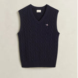GANT Lambswool Cable Knit Vest Regular Fit In Evening Blue