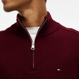 Pure Lambswool Quarter-Zip Jumper In Burgundy Heather