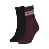 Tommy Hilfiger 2-Pack Women's Rib Lurex Stripe Socks In Burgundy