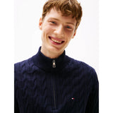 Tommy Hilfiger Cable Knit Half-Zip Jumper In Navy Blue