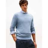 Tommy Hilfiger Cotton Cashmere Crew Neck Jumper In Brisk Blue