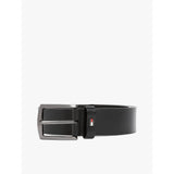 Tommy Hilfiger Denton Enamel Flag Leather Belt In Black