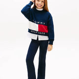Tommy Hilfiger Extra Slim Metallic Logo Flared Leggings In Dark Blue