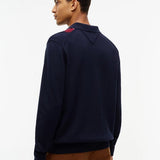 Tommy Hilfiger Flag Embroidery Argyle Polo Jumper In Navy Blue
