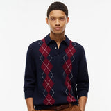 Tommy Hilfiger Flag Embroidery Argyle Polo Jumper In Navy Blue