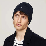 Tommy Hilfiger Flag Embroidery Beanie With Cashmere In Space Blue
