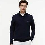 Tommy Hilfiger Flag Embroidery Quarter-Zip Jumper In Navy Blue