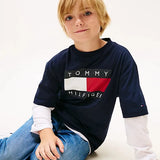 Tommy Hilfiger Flag Logo Jersey Crew Neck T-Shirt In Dark Blue