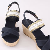 Tommy Hilfiger Golden Webbing Mid Wedge Sandals in Space Blue Navy