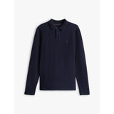 Tommy Hilfiger Herringbone Jacquard Long Sleeve Polo Shirt In Navy Blue