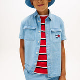 Tommy Hilfiger Kids Wavy Flag Short Sleeve Denim Shirt