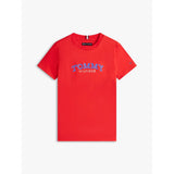 Tommy Hilfiger Logo Crew Neck Jersey T-Shirt In Rapid Red