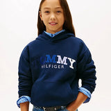Tommy Hilfiger Logo Embroidery Boyfriend Terry Hoody In Dark Blue