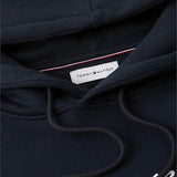 Tommy Hilfiger Logo Embroidery Fleece Hoody In Navy Blue