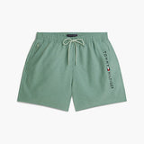 Tommy Hilfiger Original Ithaca Stripe Mid Length Swim Shorts In Army Green / Minty Grey Ithaca