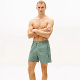 Tommy Hilfiger Original Ithaca Stripe Mid Length Swim Shorts In Army Green / Minty Grey Ithaca