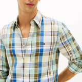 Tommy Hilfiger Regular Fit Check Linen Blend Shirt in Citronella/Check