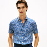 Tommy Hilfiger Regular Fit Tropical Print Short Sleeve Shirt In Blue Jean