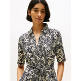 Tommy Hilfiger Relaxed Midi Linen Blend Shirt Dress In Tropical Floral/Black