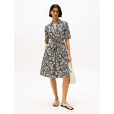 Tommy Hilfiger Relaxed Midi Linen Blend Shirt Dress In Tropical Floral/Black