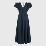 Tommy Hilfiger Ruffled Sateen Maxi Dress In Navy