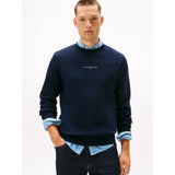 Tommy Hilfiger Signature Tipped Crew Neck Fleece Jumper In Navy Blue