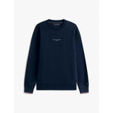 Tommy Hilfiger Signature Tipped Crew Neck Fleece Jumper In Navy Blue