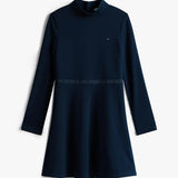 Tommy Hilfiger Sparkle Logo Mock Neck Skater Dress Dark Blue