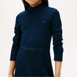 Tommy Hilfiger Sparkle Logo Mock Neck Skater Dress Dark Blue