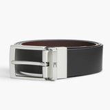 Tommy Hilfiger Textured Leather Reversible Square Buckle Belt In Black