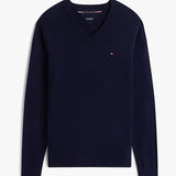 Tommy Hilfiger V-Neck Jumper With Cashmere In Navy Blue