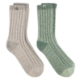 Totes Chunky Twist Wool Boot Socks (Twin Pack) In Grey / Sage