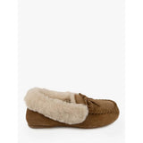 Totes Genuine Suede Moccasin with Faux Fur Lining Slippers In Tan