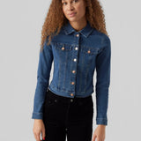 Vero Moda Luna Slim Denim Jacket In Medium Blue Denim