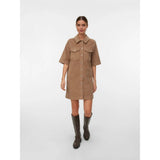 Vero Moda Vmfenja 2/4 Short Corduroy Dress In Silver Mink