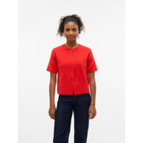 Vero Moda VMGOLD SS O-NECK ONE BUTTON CARDIGAN In Fiery Red