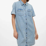 Vero Moda VMJENNIE Short Dress In Light Blue Denim
