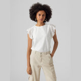 Vero Moda VMTASSA Frill Top In Snow White