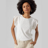 Vero Moda VMTASSA Frill Top In Snow White